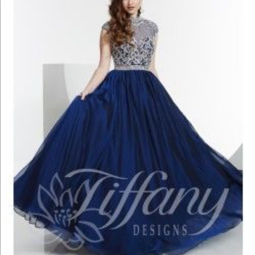 NAVY BEADED BALLGOWN